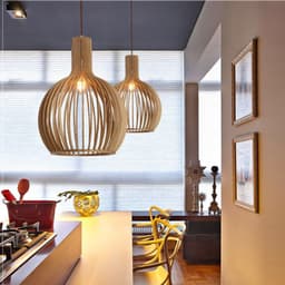 image-Nordic Birdcage Chandelier Solid Wood Chandelier Retro Birdcage Simple Homestay Bar Counter Bedroom Coffee Shop Chandelier