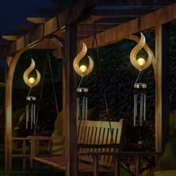 image-Solar Wrought Iron Wind Chime Lamp Outdoor Hollow Flame Sun Moon Lamp Garden Flame Suspension