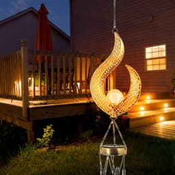 image-Solar Wrought Iron Wind Chime Lamp Outdoor Hollow Flame Sun Moon Lamp Garden Flame Suspension