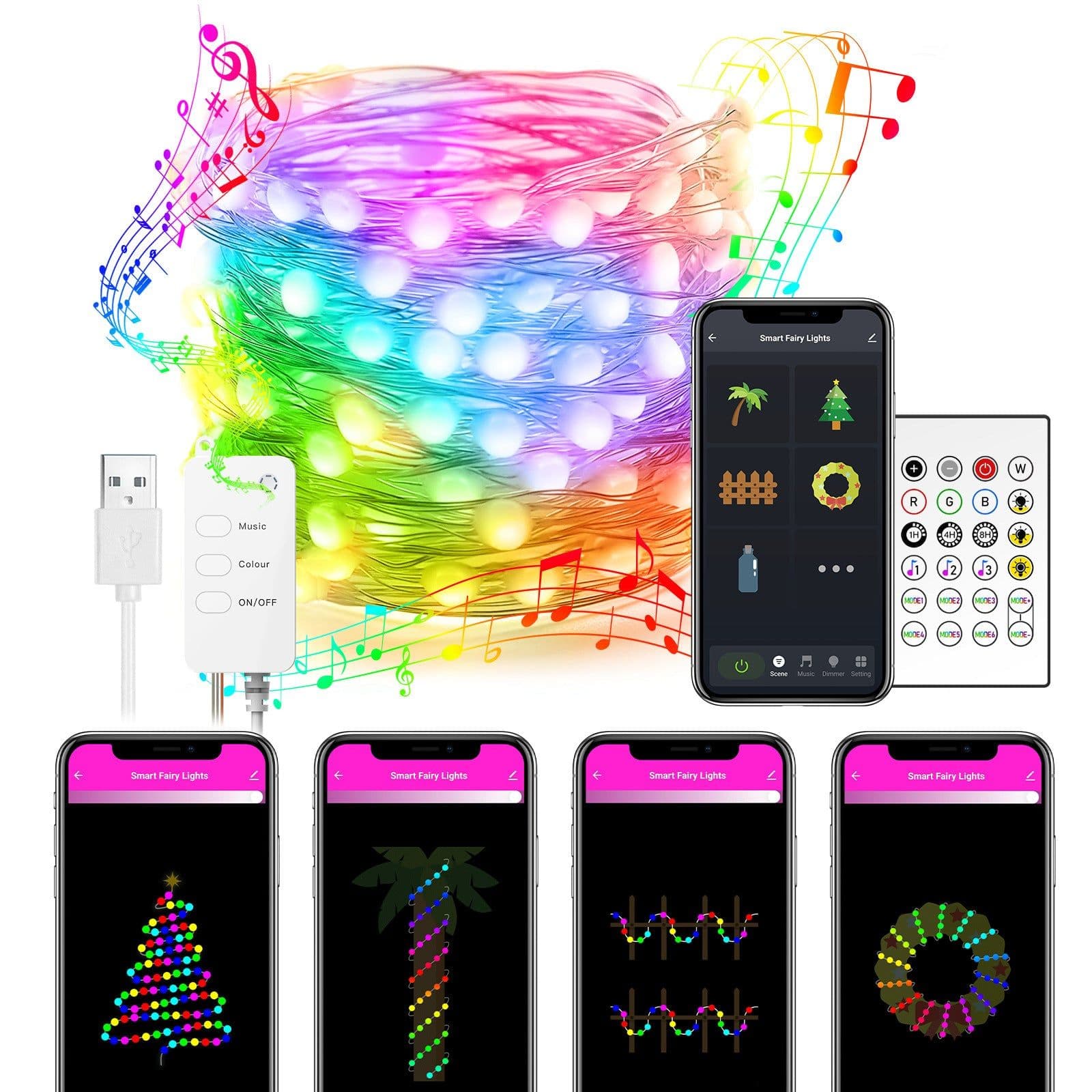 image-Smart LED String Lights Dancing With Music Sync Dreamcolor Fairy Lamp Garland For Home Christmas New Year's Decor Lighting