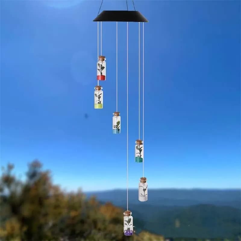 image-Christmas Decoration Solar Wishing Bottle Wind Bell Light Gradual Change