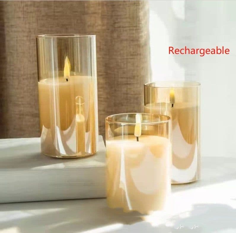 image-Electroplated Glass LED Electronic Candle Lights Wholesale Rechargeable