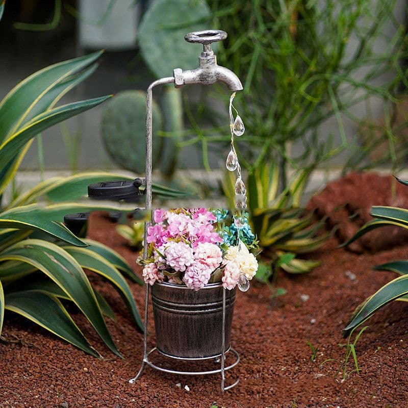 image-Amazon Solar Iron Water Drop Water Outdoor Landscape Lamp Garden New Faucet Iron Decorative Lamp