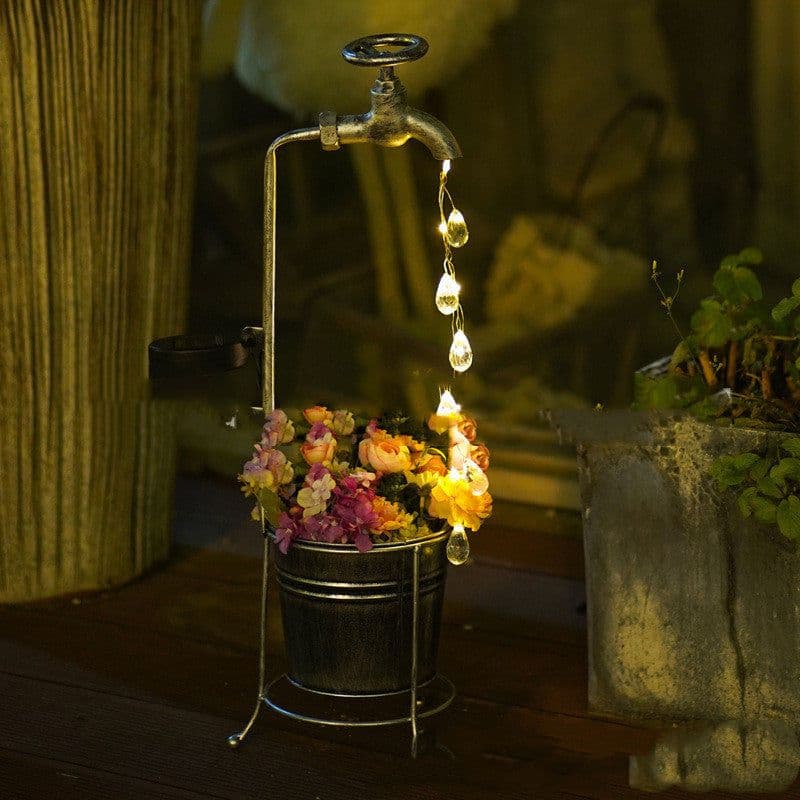 image-Amazon Solar Iron Water Drop Water Outdoor Landscape Lamp Garden New Faucet Iron Decorative Lamp