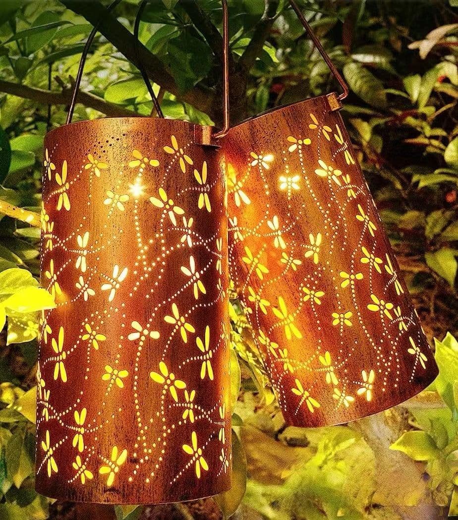 image-Solar Lantern Outdoor Waterproof Courtyard Decoration Wrought Iron Cylinder Hollow-out Lantern Garden Landscape Decorative Lamp