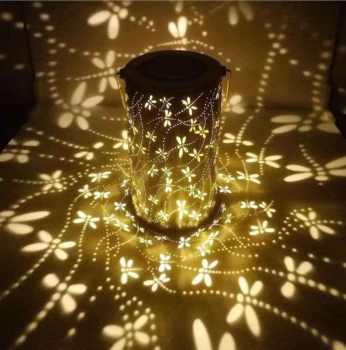 image-Solar Lantern Outdoor Waterproof Courtyard Decoration Wrought Iron Cylinder Hollow-out Lantern Garden Landscape Decorative Lamp