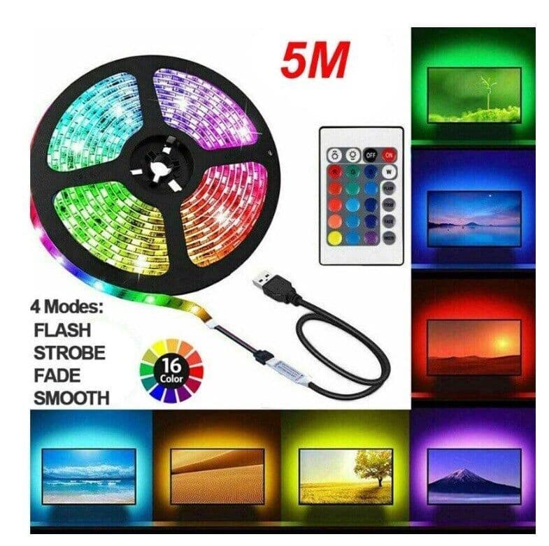 image-USB LED Light Strip 2-5M RGB Color 5050 Color Changing With TV Kitchen Lighting