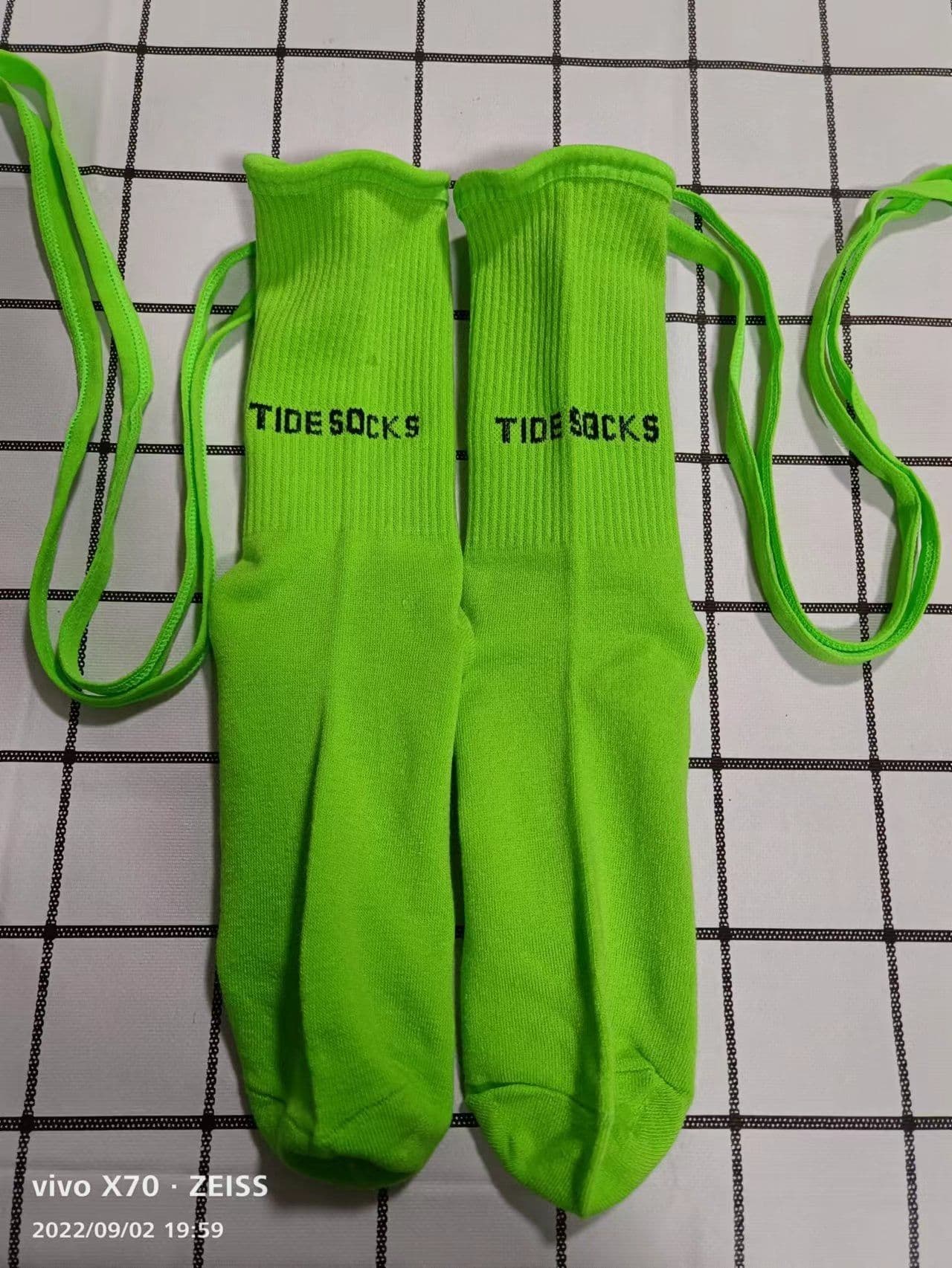 image-New Fluorescent Bandage Socks Female Letter Printed New Trendy Bar Nightclub Personality Reflective Cross High Quality Socks