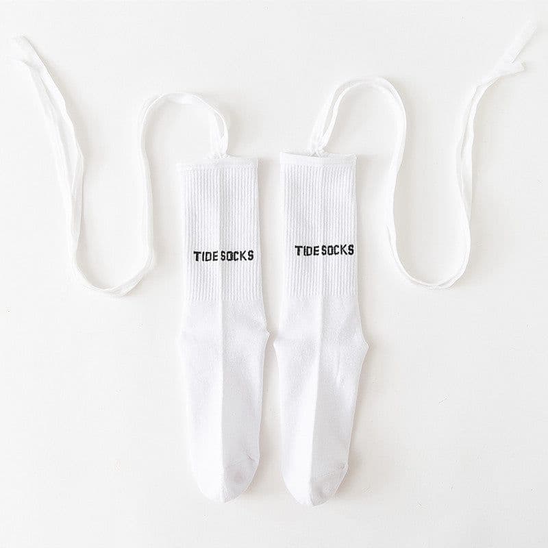 image-New Fluorescent Bandage Socks Female Letter Printed New Trendy Bar Nightclub Personality Reflective Cross High Quality Socks