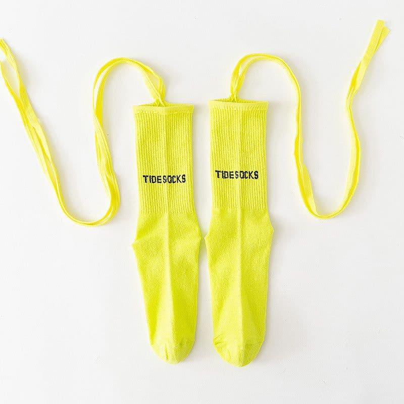 image-New Fluorescent Bandage Socks Female Letter Printed New Trendy Bar Nightclub Personality Reflective Cross High Quality Socks
