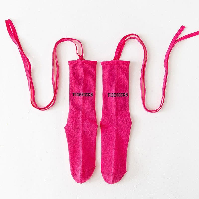 image-New Fluorescent Bandage Socks Female Letter Printed New Trendy Bar Nightclub Personality Reflective Cross High Quality Socks