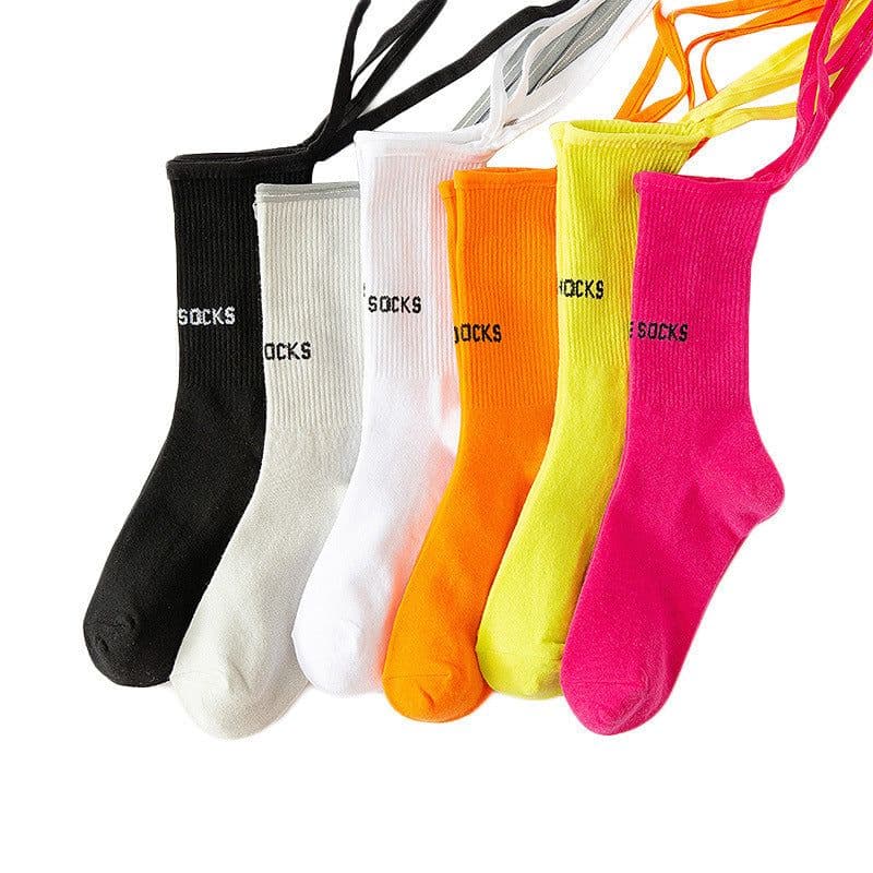 image-New Fluorescent Bandage Socks Female Letter Printed New Trendy Bar Nightclub Personality Reflective Cross High Quality Socks