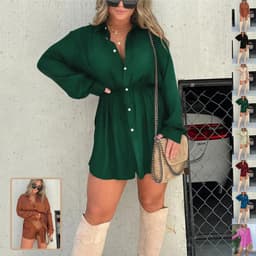 image-Women's Long Sleeve Jumpsuit With Button Fashion Shirt Dress