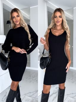image-2pcs Suit Women's Solid Stripe Long-sleeved Top And Tight Suspender Skirt Fashion Autumn Winter Slim Clothing