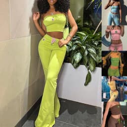 image-Fashion Summer Suit Embroidery Tube Top And High Waist Drawstring Bell-bottomed Pants Two-piece Set Womens Clothing
