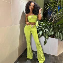 image-Fashion Summer Suit Embroidery Tube Top And High Waist Drawstring Bell-bottomed Pants Two-piece Set Womens Clothing