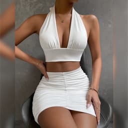 image-2pcs Dress Suits For Women Halter Lace-up Hip Top And Pleated Hip-covering Skirt