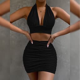 image-2pcs Dress Suits For Women Halter Lace-up Hip Top And Pleated Hip-covering Skirt