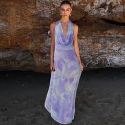 image-2pcs Tie Dye Printing Deep V-neck Suits Fashion Halter Backless Long Dresses For Beach Party Womens Clothing