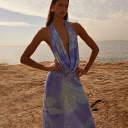 image-2pcs Tie Dye Printing Deep V-neck Suits Fashion Halter Backless Long Dresses For Beach Party Womens Clothing
