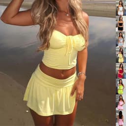 image-Women's Suits Summer Sleeveless Tube Top And Pleating Skirt Y2K Hot Girl Mid-length Dress Set