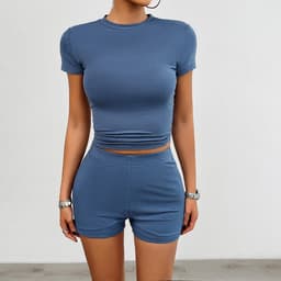 image-Solid Color Slim Sports Suit Summer 2Pcs Short-sleeved Round Neck T-shirt And Elastic Shorts Fashion Womens Clothing