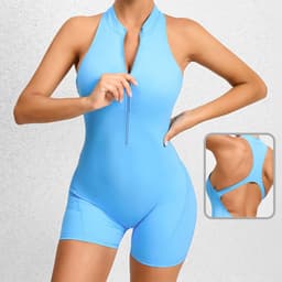 image-Zippered Yoga Fitness Shorts Jumpsuit Sleeveless Tummy Control Stretch Shapewear Butt Lifting Sportswear Women