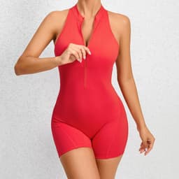 image-Zippered Yoga Fitness Shorts Jumpsuit Sleeveless Tummy Control Stretch Shapewear Butt Lifting Sportswear Women