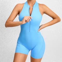 image-Zippered Yoga Fitness Shorts Jumpsuit Sleeveless Tummy Control Stretch Shapewear Butt Lifting Sportswear Women
