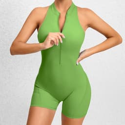 image-Zippered Yoga Fitness Shorts Jumpsuit Sleeveless Tummy Control Stretch Shapewear Butt Lifting Sportswear Women
