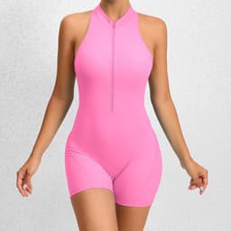 image-Zippered Yoga Fitness Shorts Jumpsuit Sleeveless Tummy Control Stretch Shapewear Butt Lifting Sportswear Women