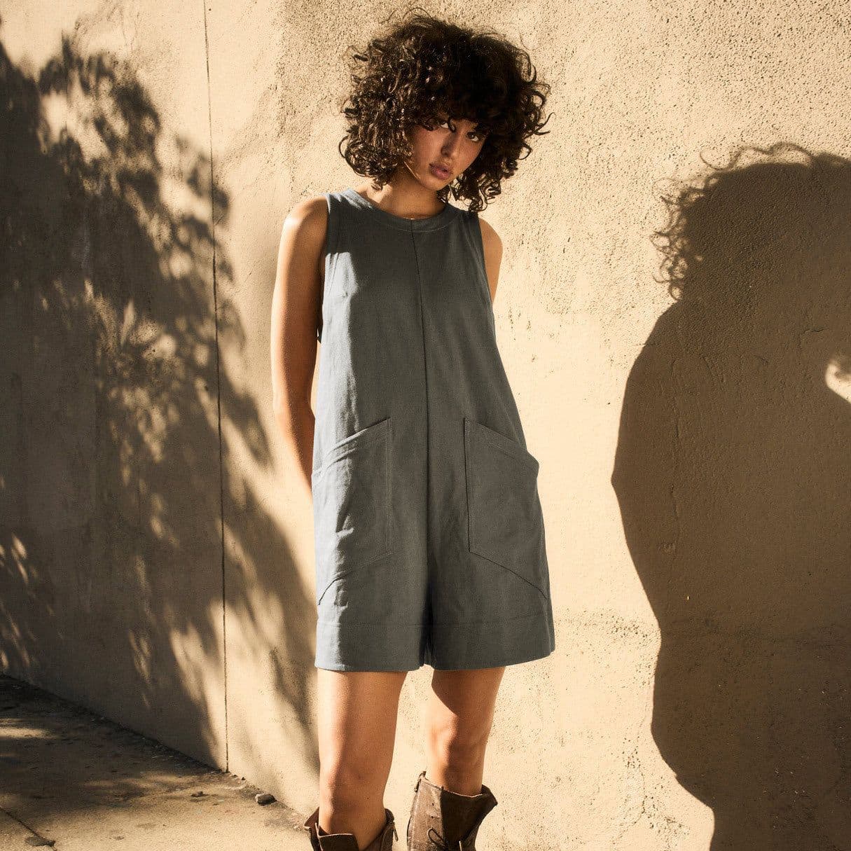 image-Solid Color Loose Jumpsuit With Pockets Fashion Summer Straight Cargo Shorts Overall Pants Beach Womens Clothing
