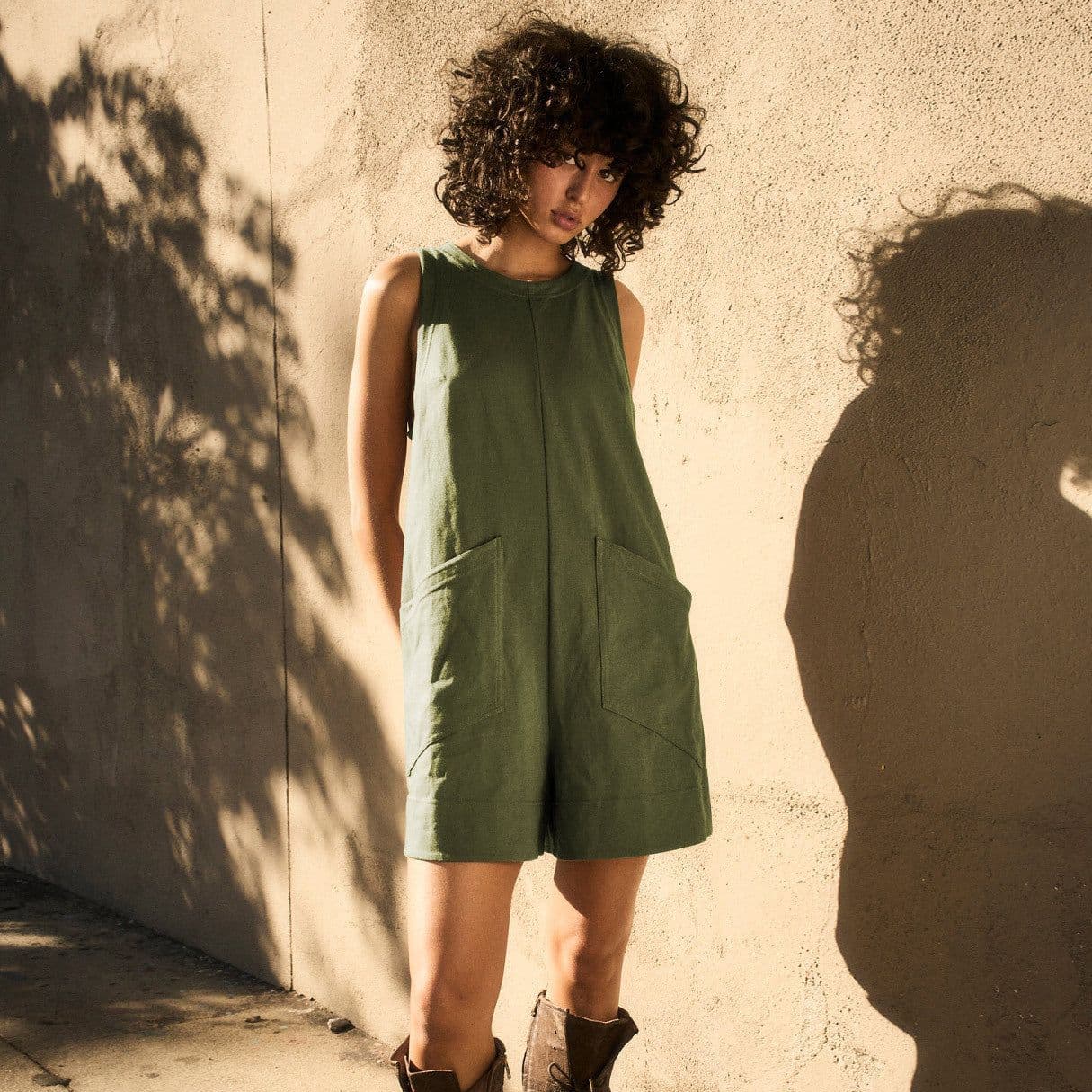 image-Solid Color Loose Jumpsuit With Pockets Fashion Summer Straight Cargo Shorts Overall Pants Beach Womens Clothing