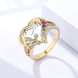 image-Mother's Day Gift Hollow Heart English Letter Love Mom Rhinestone Butterfly Finger Ring Jewelry Gift