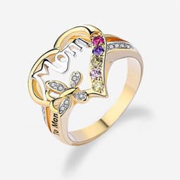 image-Mother's Day Gift Hollow Heart English Letter Love Mom Rhinestone Butterfly Finger Ring Jewelry Gift