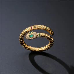 image-Fashion Gold Color Snake Ring For Women Girl Adjustable Exquisite Shiny Cubic Zirconia Finger Ring Wedding Jewelry Gift