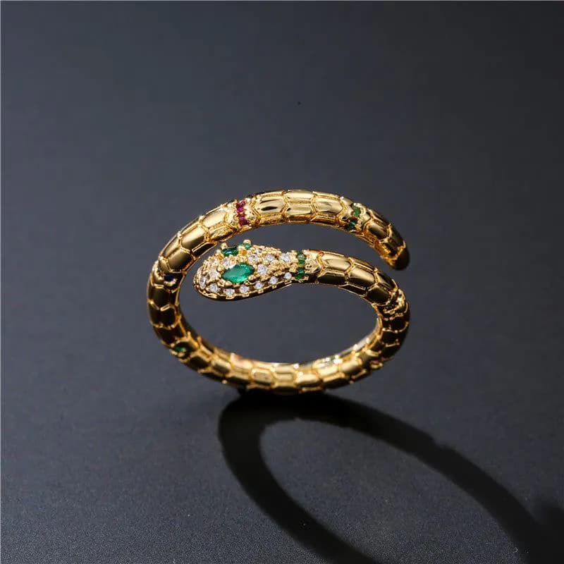 image-Fashion Gold Color Snake Ring For Women Girl Adjustable Exquisite Shiny Cubic Zirconia Finger Ring Wedding Jewelry Gift