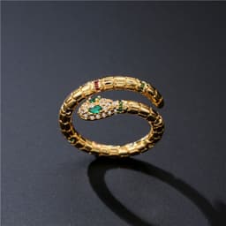 image-Fashion Gold Color Snake Ring For Women Girl Adjustable Exquisite Shiny Cubic Zirconia Finger Ring Wedding Jewelry Gift