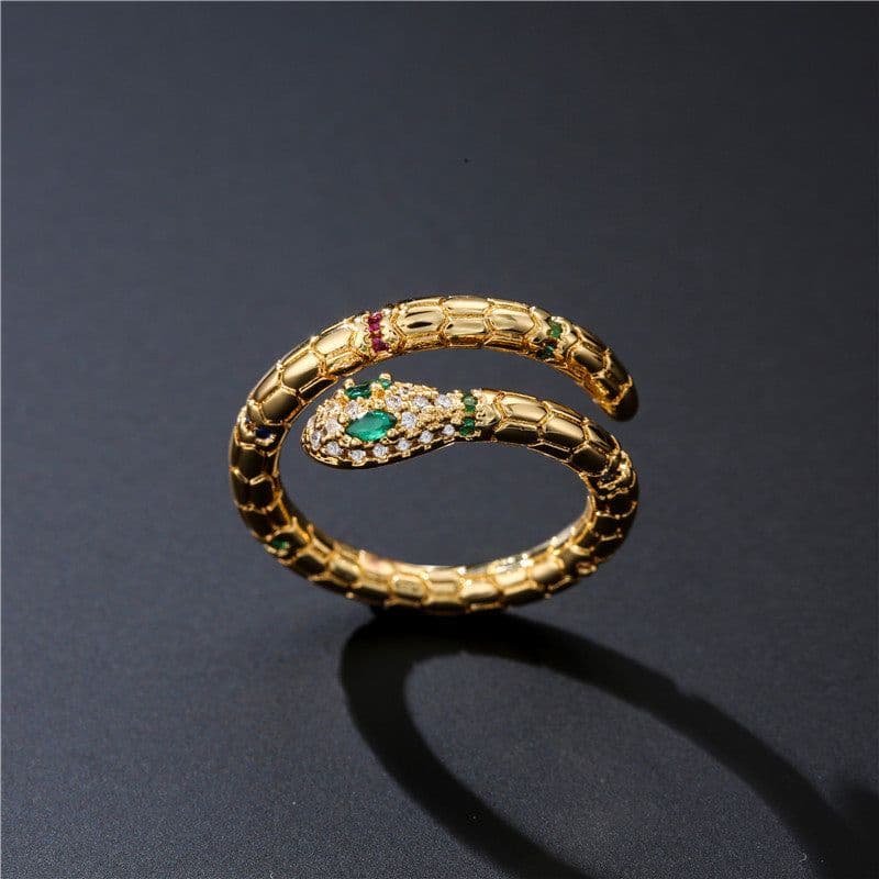 image-Fashion Gold Color Snake Ring For Women Girl Adjustable Exquisite Shiny Cubic Zirconia Finger Ring Wedding Jewelry Gift