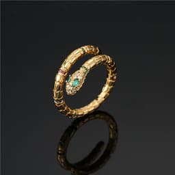 image-Fashion Gold Color Snake Ring For Women Girl Adjustable Exquisite Shiny Cubic Zirconia Finger Ring Wedding Jewelry Gift