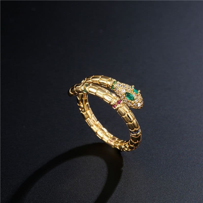 image-Fashion Gold Color Snake Ring For Women Girl Adjustable Exquisite Shiny Cubic Zirconia Finger Ring Wedding Jewelry Gift