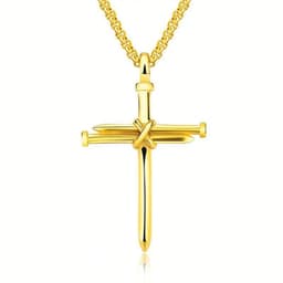 image-Steel Gold Black Color Fashion Mens Iron Nail Cross Pendant Necklace Stainless Steel 3mm Round Box Chain Jewelry Gift For Men