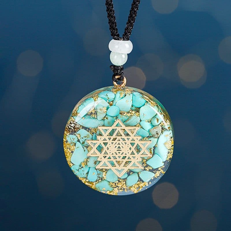 image-Seven Chakra Pendant Energy Crushed Turquoise Organ Necklace