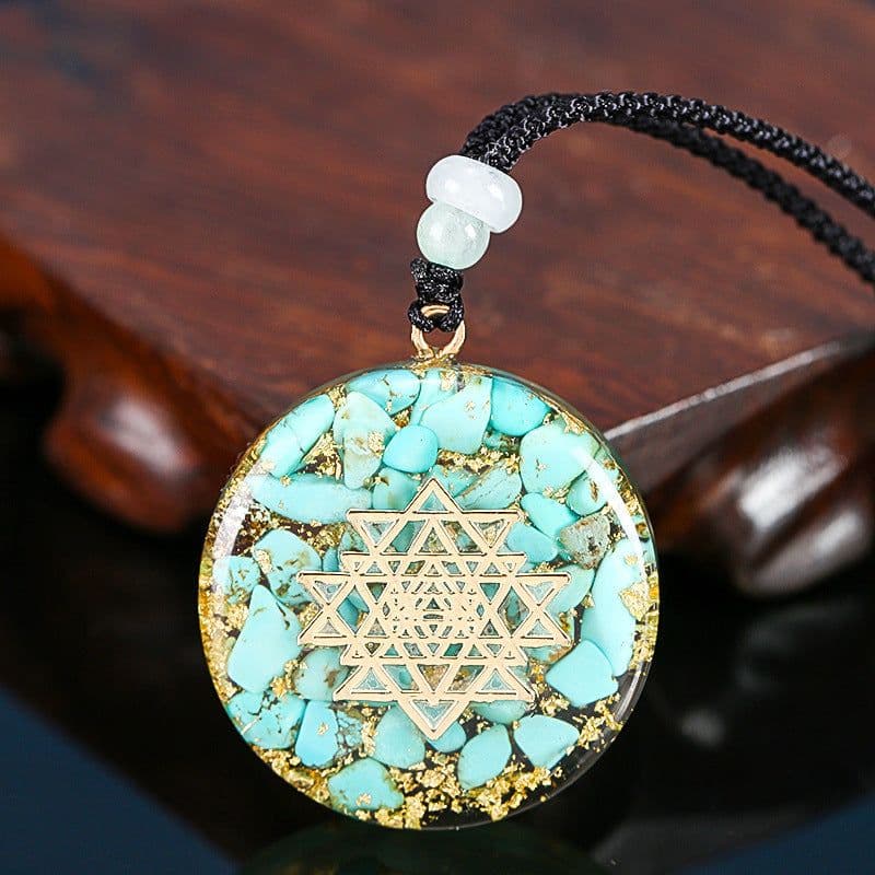 image-Seven Chakra Pendant Energy Crushed Turquoise Organ Necklace