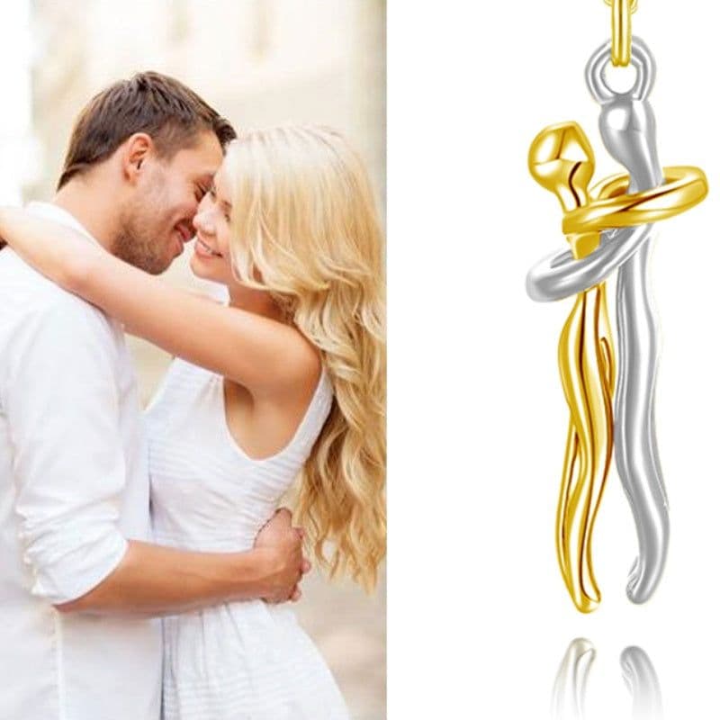 image-Hot Sale Affectionate Hug Necklace Couples Anniversary Valentine's Day Gift Fashion Punk Street Style Pendant Necklace