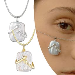 image-Unique Square Baroque Pearl Couple Pendant Necklace Valentines Day Lover Gift Party Jewelry