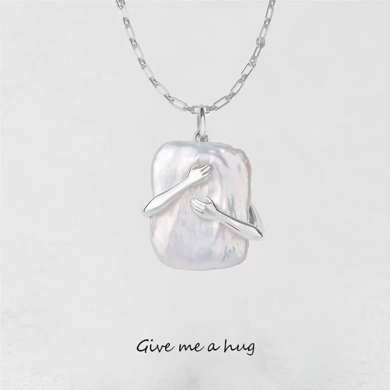 image-Unique Square Baroque Pearl Couple Pendant Necklace Valentines Day Lover Gift Party Jewelry