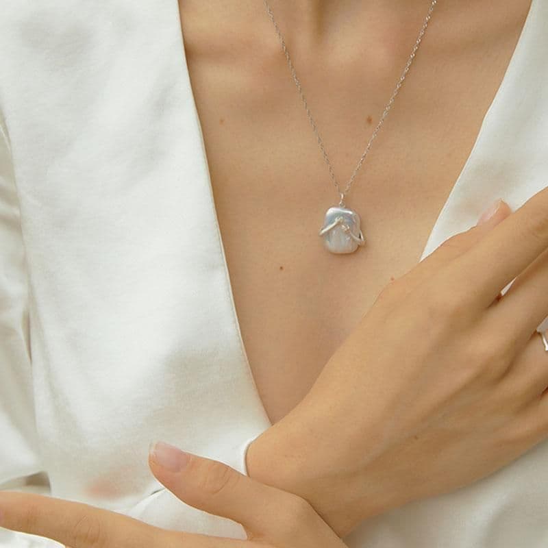 image-Unique Square Baroque Pearl Couple Pendant Necklace Valentines Day Lover Gift Party Jewelry