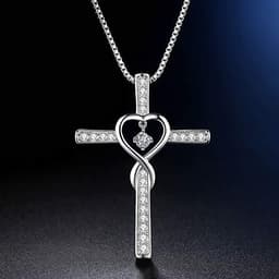 image-Infinity Love God We Trust Christian Cross Birthstone Crystal Pendant Necklace Colour Gems Zircon Heart Necklace Women Jewelry