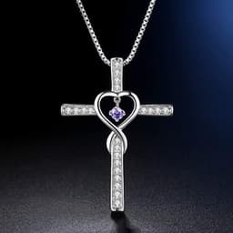 image-Infinity Love God We Trust Christian Cross Birthstone Crystal Pendant Necklace Colour Gems Zircon Heart Necklace Women Jewelry
